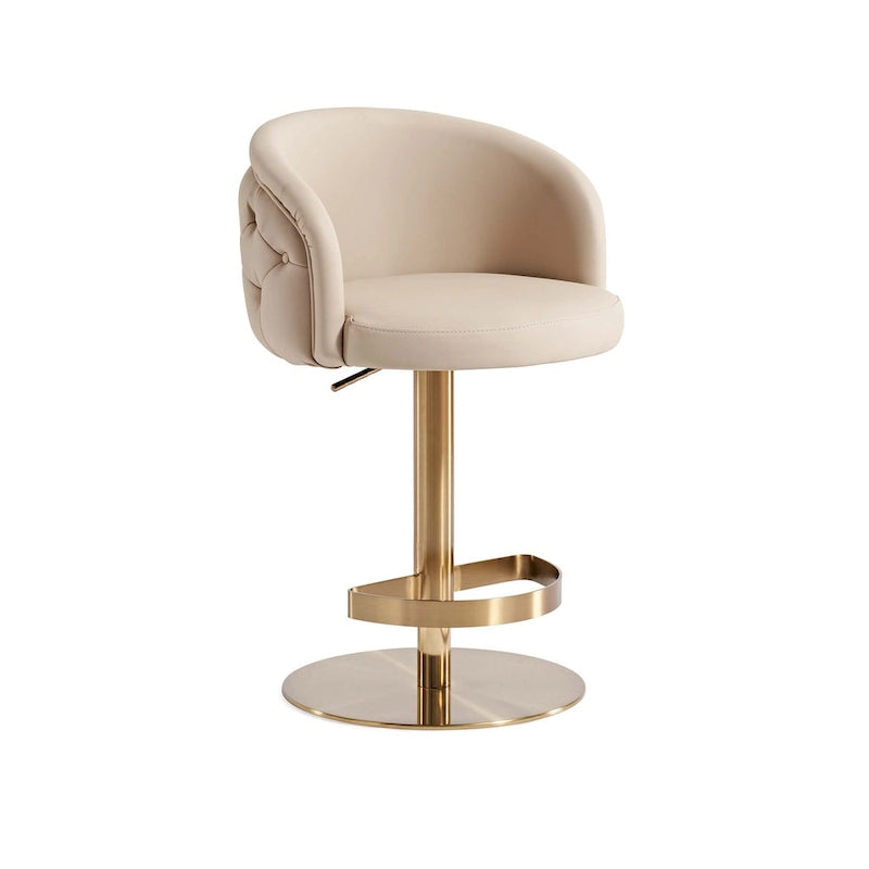 Khaki PU Bar Stool Adjustable Height and Swivel for Kitchens Bars Restaurants and Cafes