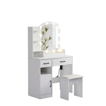 Vanity Table with Lighted Mirror and 3 Drawers and Storage Cabinet