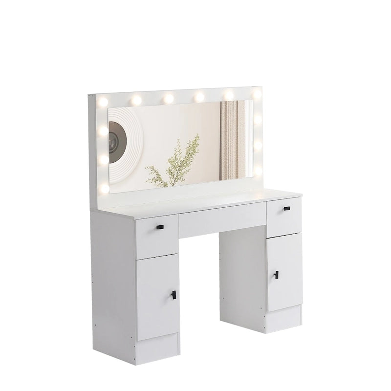 Vanity Table with Lighted Mirror and 3 Drawers and Storage Cabinet