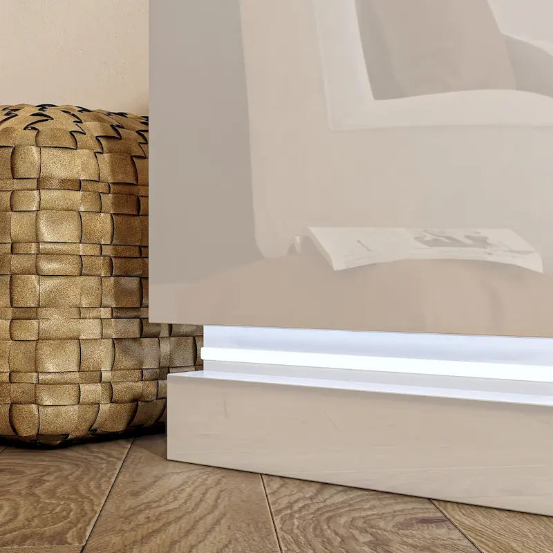 White LED TV Stand 70 TV High Gloss TV Entertainment Center Glass Top