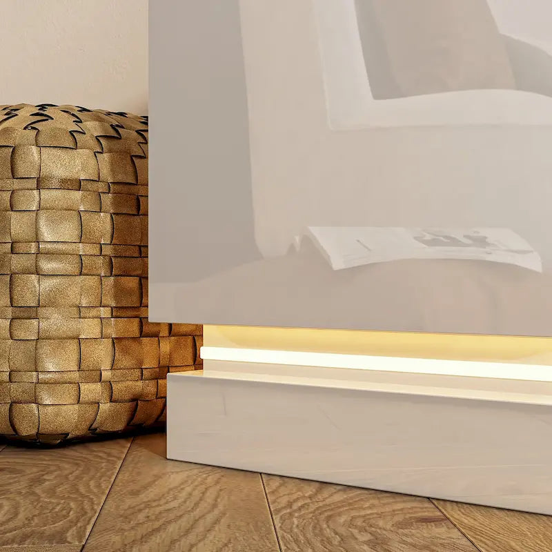 White LED TV Stand 70 TV High Gloss TV Entertainment Center Glass Top