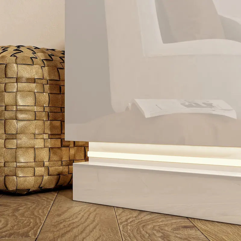 White LED TV Stand 70 TV High Gloss TV Entertainment Center Glass Top