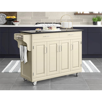 Create-a-Cart White Kitchen Cart with Black Granite Top