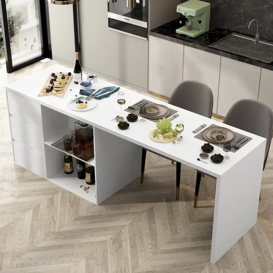 Island Kitchen Table Ding Table with Storage and Dining Function - 82.7W