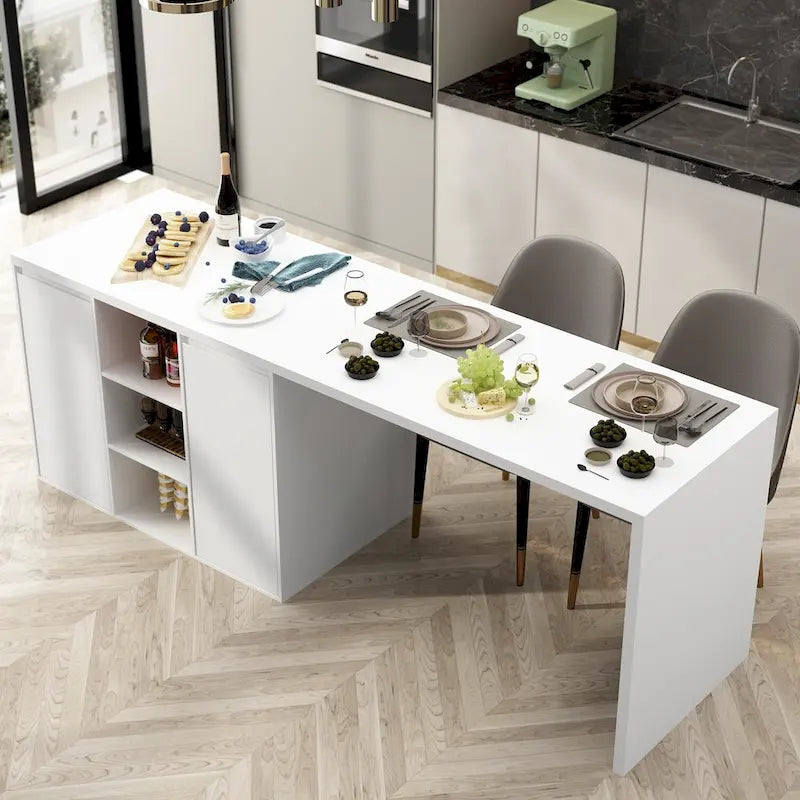 Island Kitchen Table Ding Table with Storage and Dining Function - 82.7W