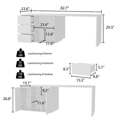 Island Kitchen Table Ding Table with Storage and Dining Function - 82.7W