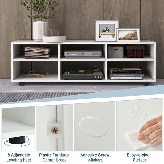 6-Cubby Media Console Entertainment Center with Adjustable Shelves