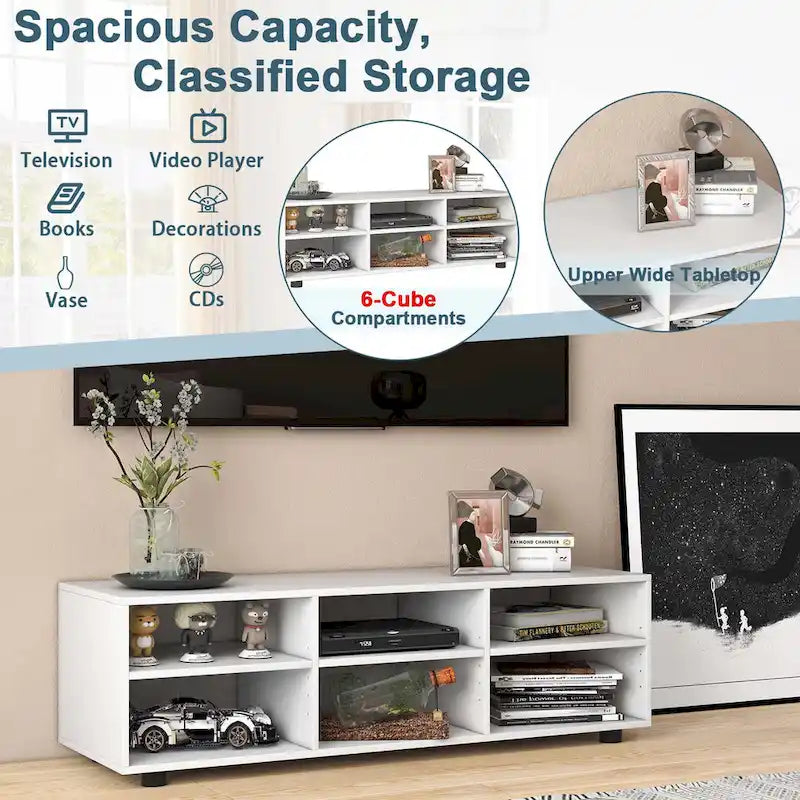 6-Cubby Media Console Entertainment Center with Adjustable Shelves