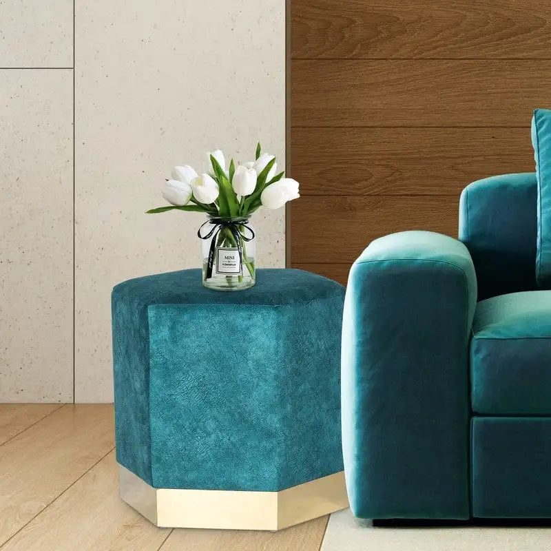 Adeco Vanity Stool Hexagon Ottoman Upholstered Footrest Footstool