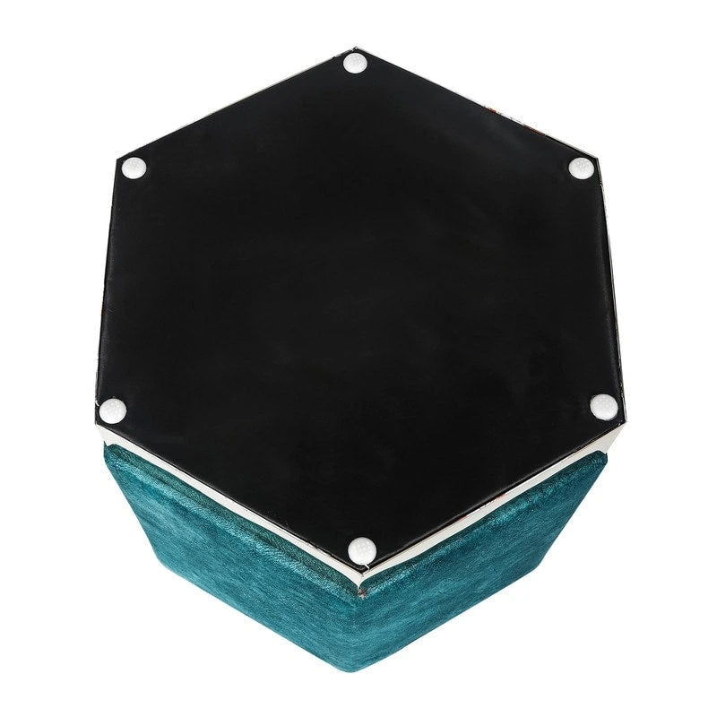 Adeco Vanity Stool Hexagon Ottoman Upholstered Footrest Footstool