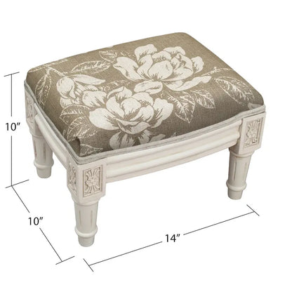 Taupe Magnolia Footstool with antique white finish