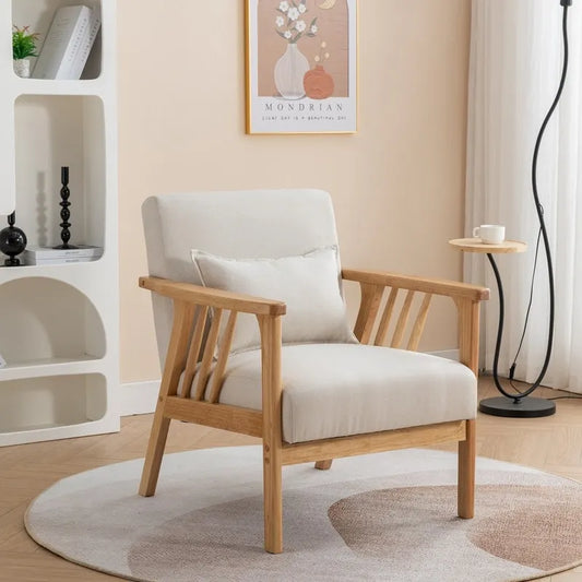 SEYNAR Mid Century Boucle Uplostered Soild Wood Accent Armchair with Pillow