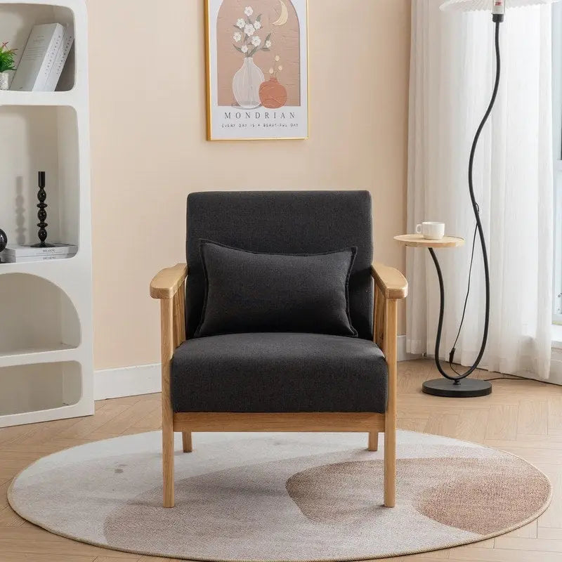 SEYNAR Mid Century Boucle Uplostered Soild Wood Accent Armchair with Pillow