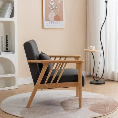 SEYNAR Mid Century Boucle Uplostered Soild Wood Accent Armchair with Pillow