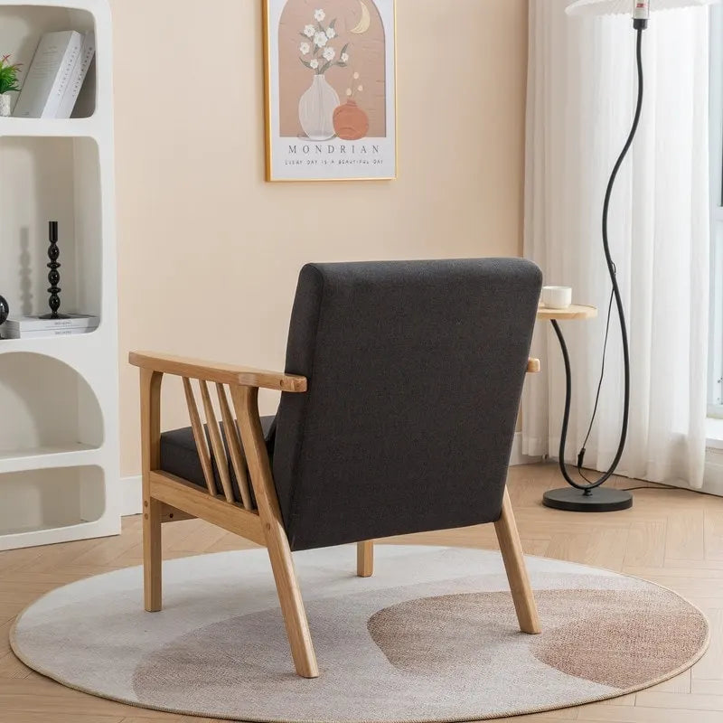 SEYNAR Mid Century Boucle Uplostered Soild Wood Accent Armchair with Pillow