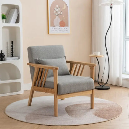 SEYNAR Mid Century Boucle Uplostered Soild Wood Accent Armchair with Pillow