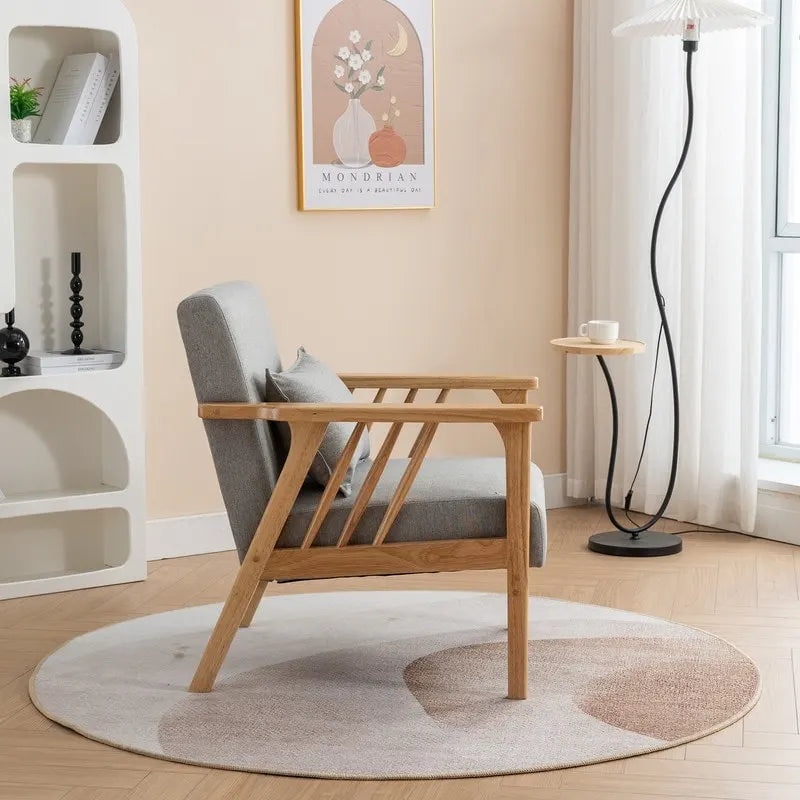 SEYNAR Mid Century Boucle Uplostered Soild Wood Accent Armchair with Pillow