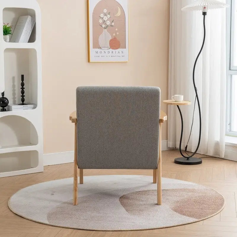 SEYNAR Mid Century Boucle Uplostered Soild Wood Accent Armchair with Pillow