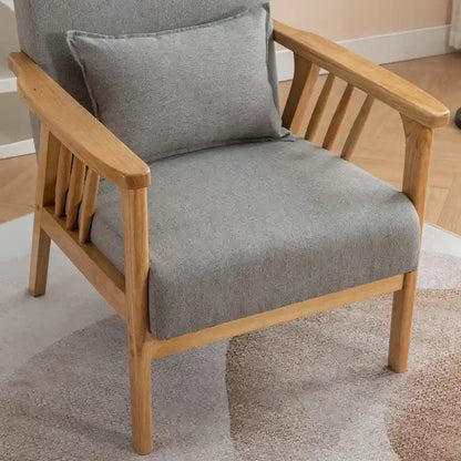 SEYNAR Mid Century Boucle Uplostered Soild Wood Accent Armchair with Pillow