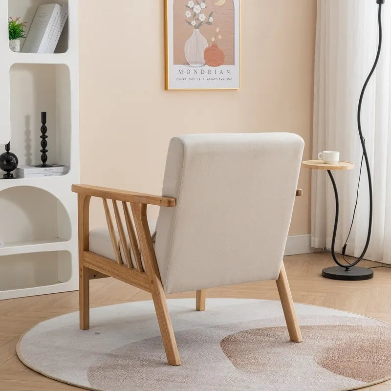 SEYNAR Mid Century Boucle Uplostered Soild Wood Accent Armchair with Pillow