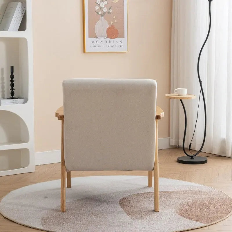 SEYNAR Mid Century Boucle Uplostered Soild Wood Accent Armchair with Pillow