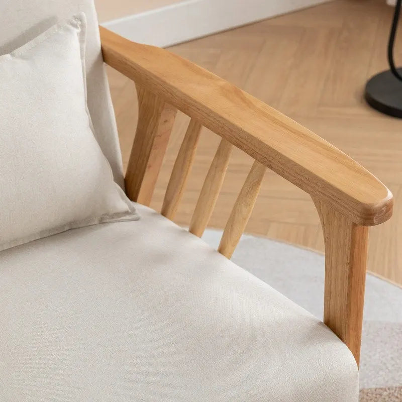 SEYNAR Mid Century Boucle Uplostered Soild Wood Accent Armchair with Pillow