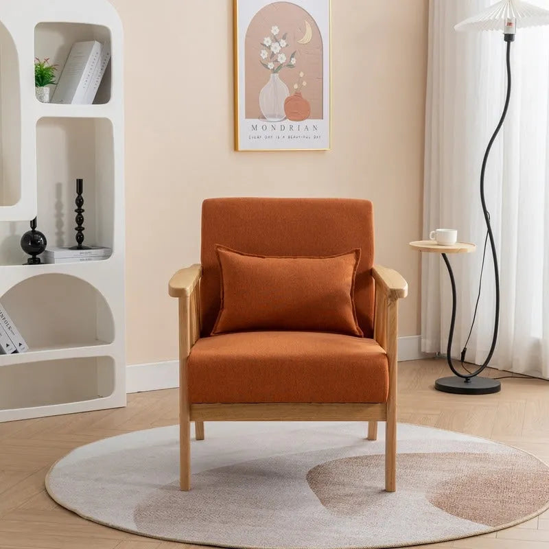 SEYNAR Mid Century Boucle Uplostered Soild Wood Accent Armchair with Pillow