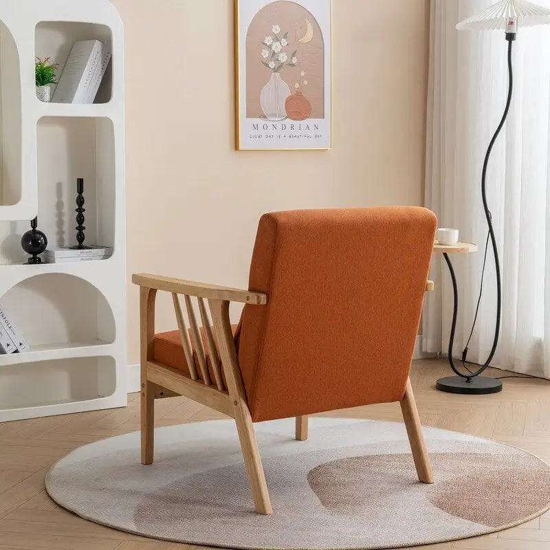 SEYNAR Mid Century Boucle Uplostered Soild Wood Accent Armchair with Pillow