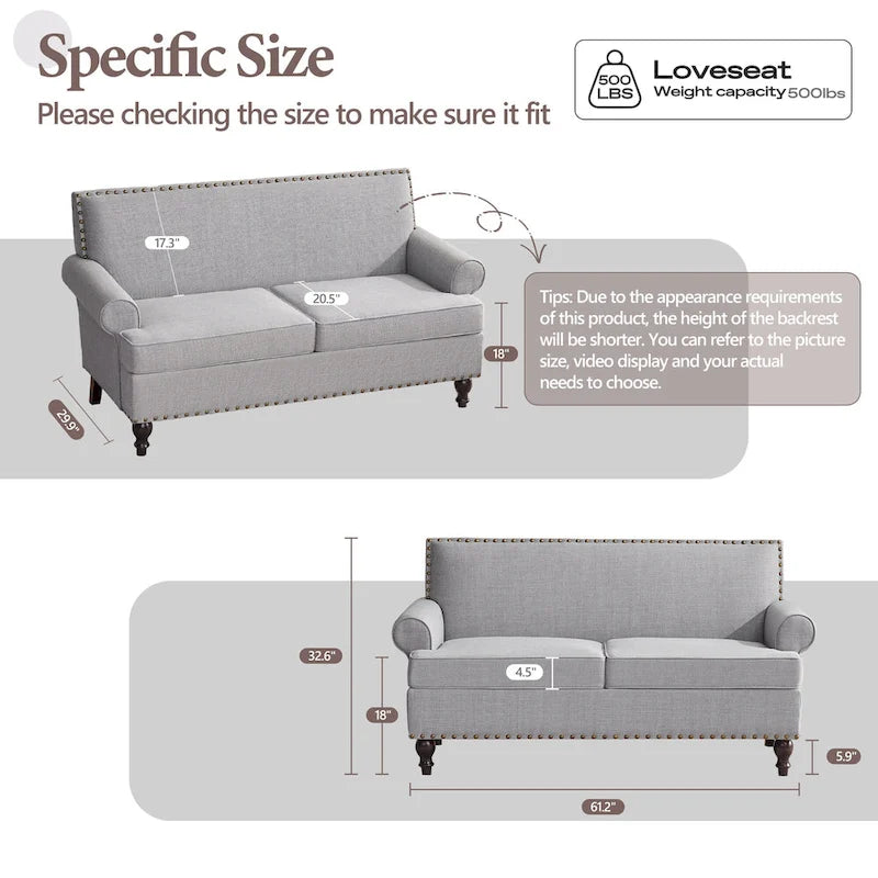 HUIMO Fabric Arm Chair and Loveseat Set