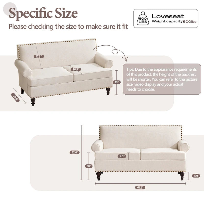 HUIMO Fabric Arm Chair and Loveseat Set