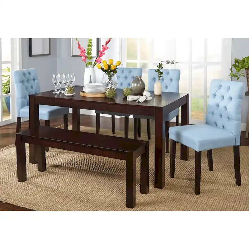 Simple Living Annie Espresso, Grey Rubberwood and Fabric 6-piece Dining Set with Dining Bench