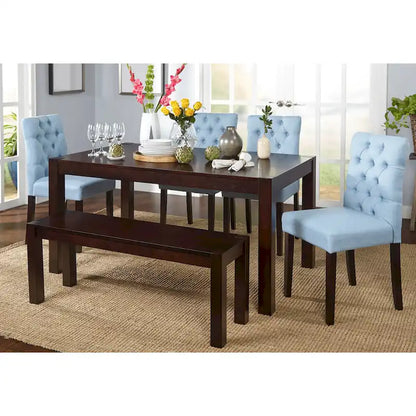 Simple Living Annie Espresso, Grey Rubberwood and Fabric 6-piece Dining Set with Dining Bench