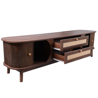 Rattan TV Stand for TVs up to 75Modern Farmhouse Media Console,Entertainment Center with Solid Wood Legs