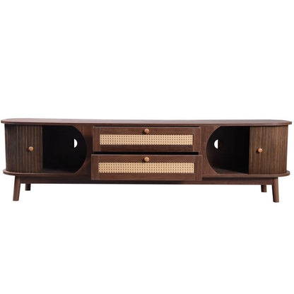 Rattan TV Stand for TVs up to 75Modern Farmhouse Media Console,Entertainment Center with Solid Wood Legs