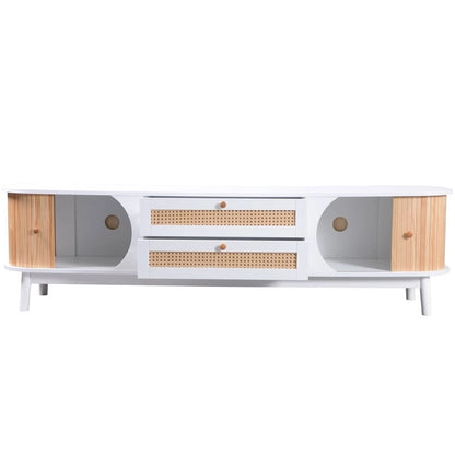Rattan TV Stand for TVs up to 75Modern Farmhouse Media Console,Entertainment Center with Solid Wood Legs