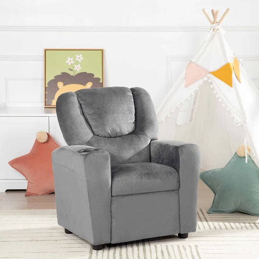 PVC Kids Recliner Chair with Push-Back Reclining Function, Cup Holder, and Comfortable Footres