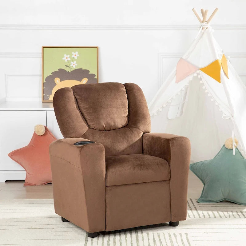 PVC Kids Recliner Chair with Push-Back Reclining Function, Cup Holder, and Comfortable Footres