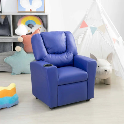 PVC Kids Recliner Chair with Push-Back Reclining Function, Cup Holder, and Comfortable Footres