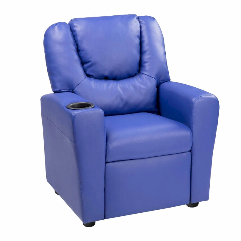 PVC Kids Recliner Chair with Push-Back Reclining Function, Cup Holder, and Comfortable Footres