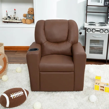 PVC Kids Recliner Chair with Push-Back Reclining Function, Cup Holder, and Comfortable Footres