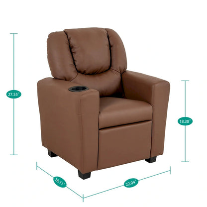 PVC Kids Recliner Chair with Push-Back Reclining Function, Cup Holder, and Comfortable Footres