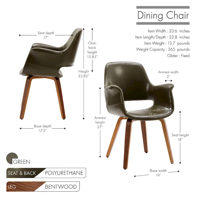 Porthos Home Haro Dining Chairs Set of 2, PU Leather, Bentwood Legs