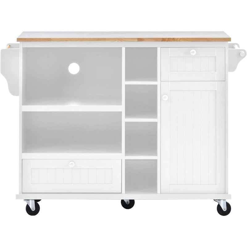 Kitchen Island Cart with Solid Wood Top and Locking Wheels