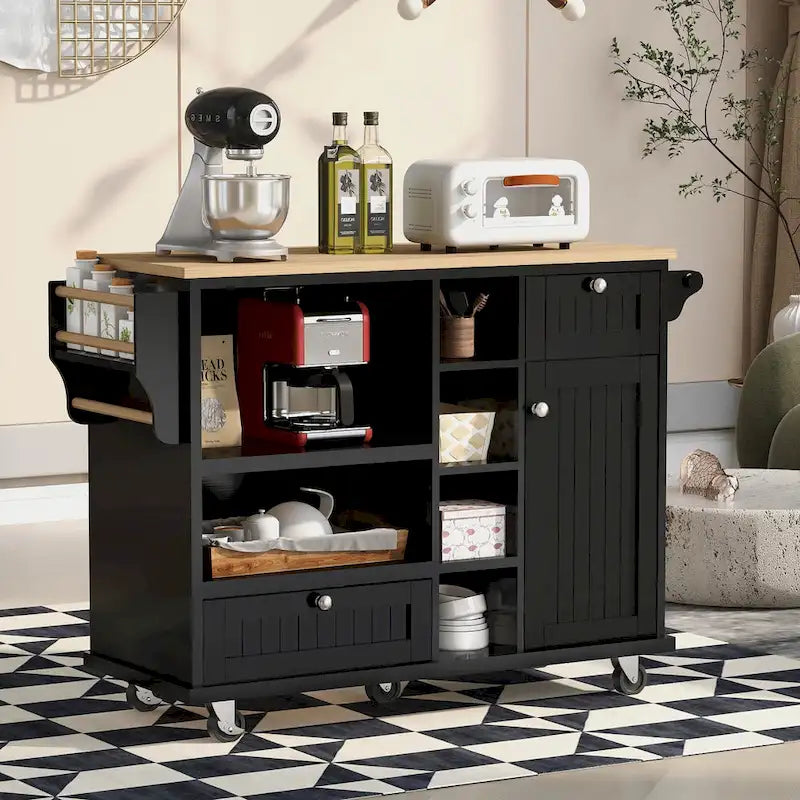 Kitchen Island Cart with Solid Wood Top and Locking Wheels