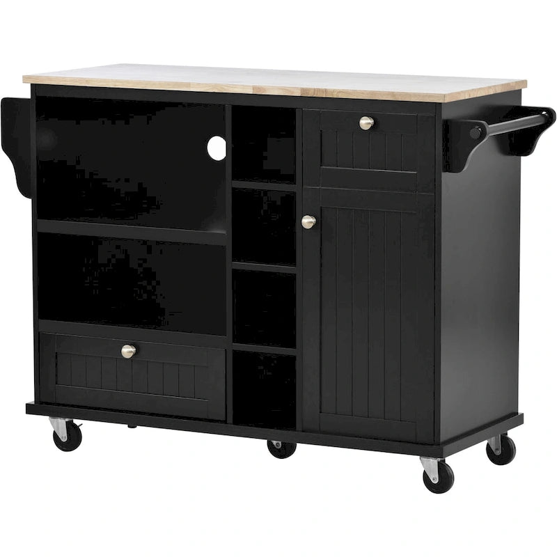 Kitchen Island Cart with Solid Wood Top and Locking Wheels