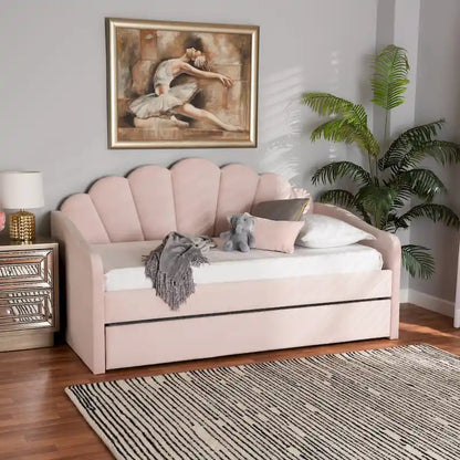 Timila Modern Velvet Upholstered Daybed with Trundle-Light Pink