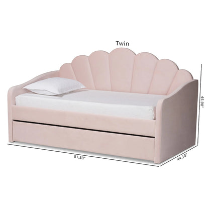 Timila Modern Velvet Upholstered Daybed with Trundle-Light Pink