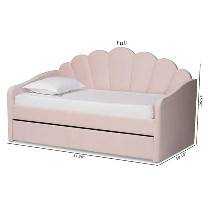 Timila Modern Velvet Upholstered Daybed with Trundle-Light Pink