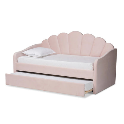 Timila Modern Velvet Upholstered Daybed with Trundle-Light Pink