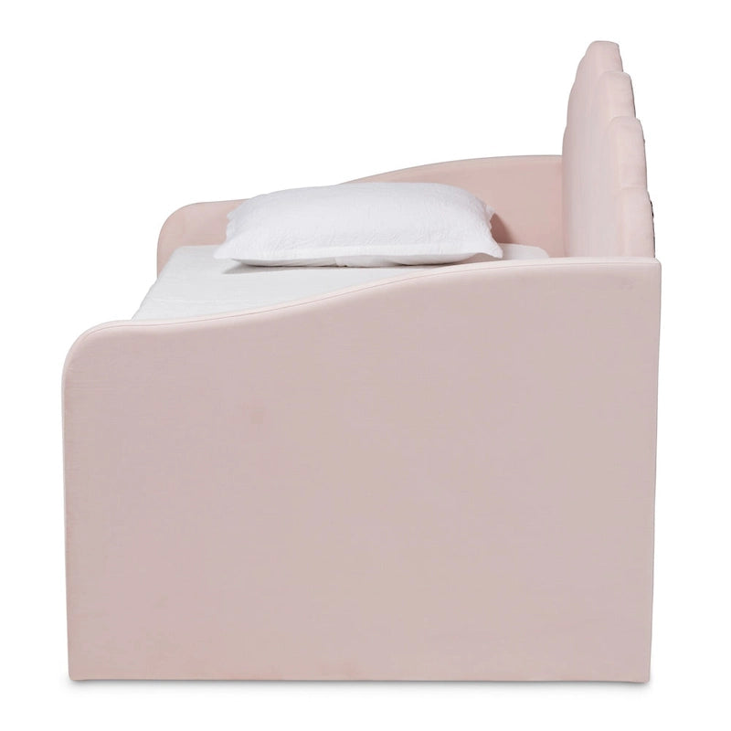 Timila Modern Velvet Upholstered Daybed with Trundle-Light Pink